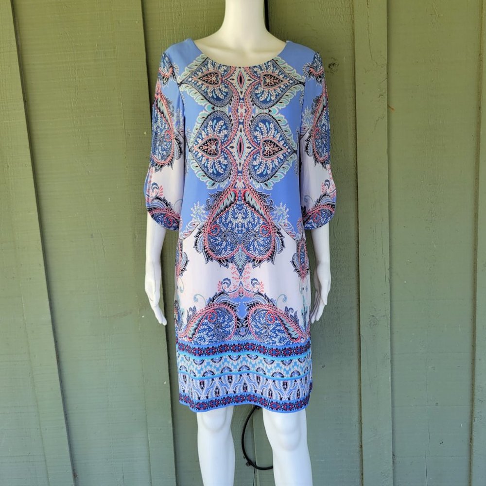 ROZ & ALI Pale Blue Paisley Print Slinky Dress 6